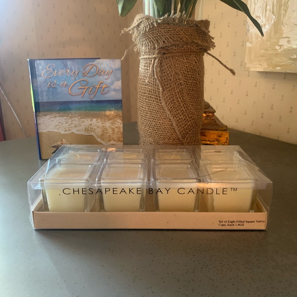 Chesapeake Bay Candles, NEW NEVER OPENED, handmade. 8 pk, 2X2 inch square votive